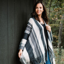 Load image into Gallery viewer, Gray Ruana Fringe Shawl
